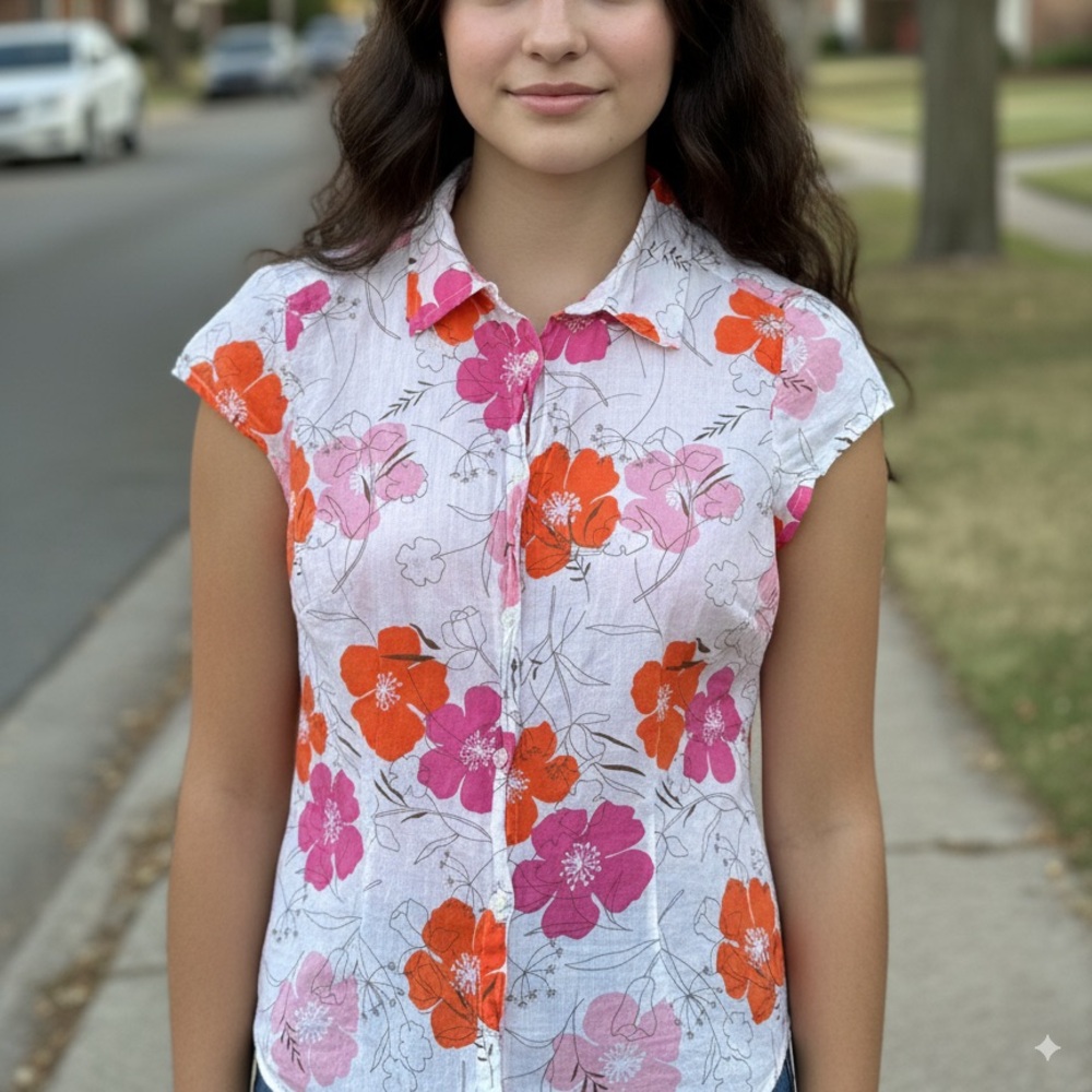Misdemeanor Vintage 90’s Light Floral Button Up 100% Cotton Size Medium